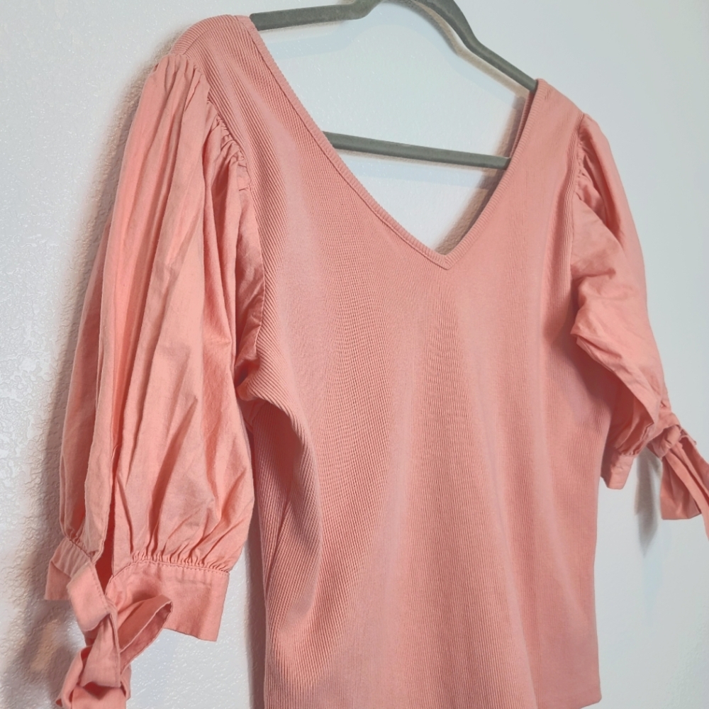 NWT Anthropologie Maeve Puff Sleeve Ribbed Blouse Size Large - Picture 8 of 9
